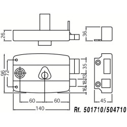 Serrure applique monopoint horizontale à fouillot CISA cylindre 45 mm varié - NORMBAU – Image 2