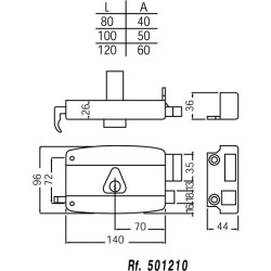 Serrure applique monopoint horizontale à tirage CISA cylindre 45 mm varié - NORMBAU – Image 2